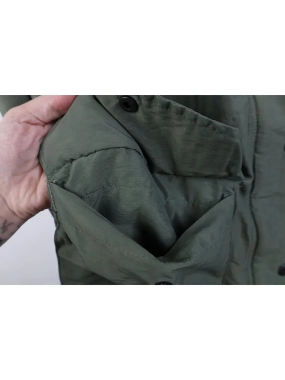 Vintage 90s Woolrich Mens Small Distressed Wool Lined Hooded Parka Jacket Rain - Picture 9 of 16